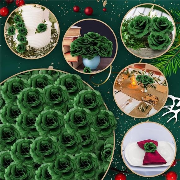 100 Pcs Flowers Long Stem Artificial Rose Flowers Emerald Roses Fake Faux Roses - Picture 3 of 6